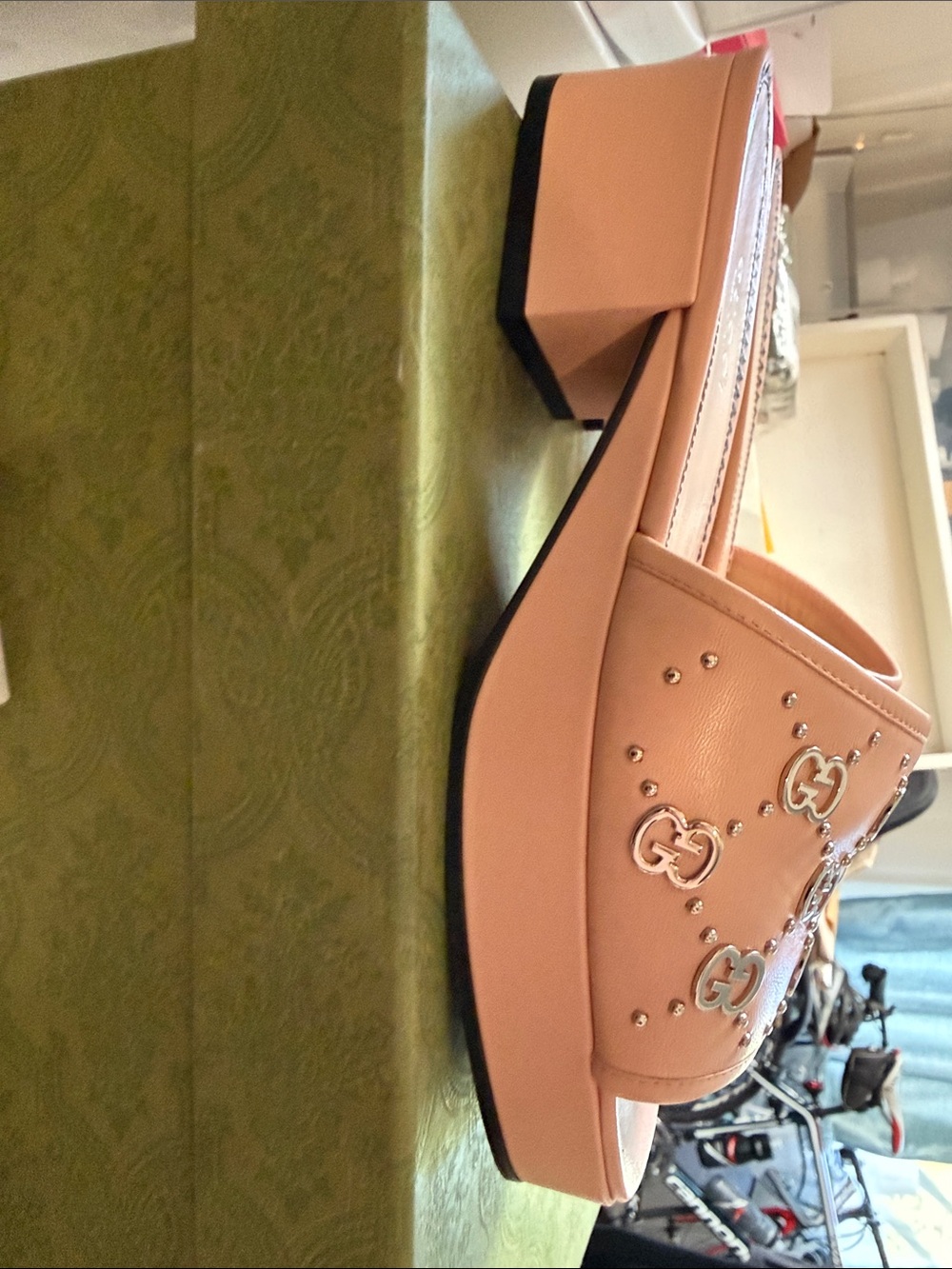 Gucci Pink Leather Studded GG Slide Mules - Picture 2 of 6